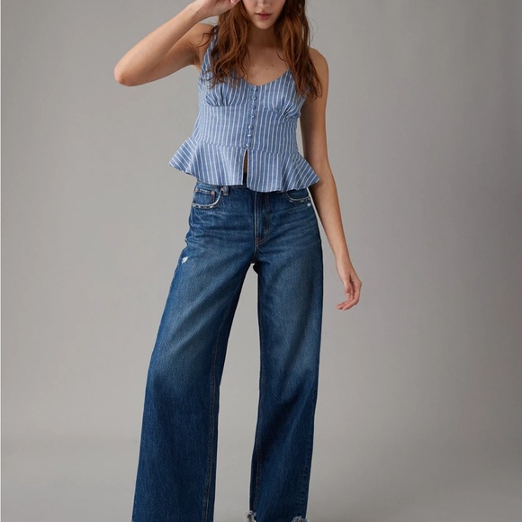 American Eagle Outfitters Blue and White Striped Peplum Tank Top - Picture 2 of 7